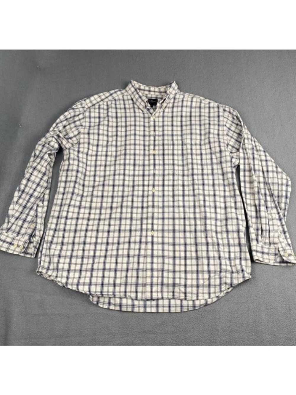 Eddie Bauer Shirt Mens XXL Tall Gray‎ Plaid button Up Classic Fit Long Sleeve